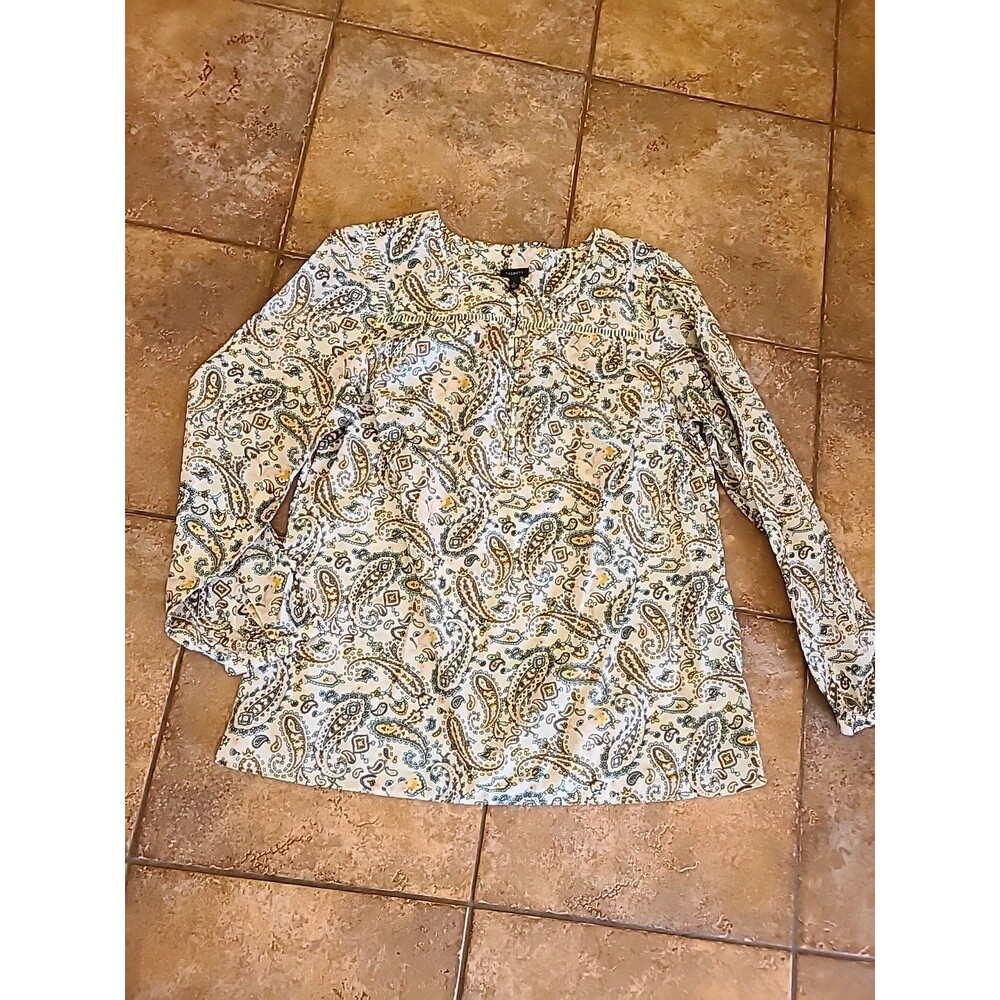 TALBOTS Women's Thin Cotton Long Sleeve Blouse Paisley Multicolor Size X Plus